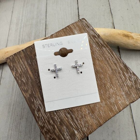 Cross Cubic Zirconia Earrings - Picture 2 of 6